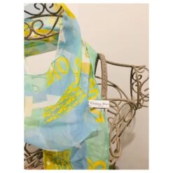 Christian Dior Foulard Jaune Bleu Clair -Outlet Élégance DIOR 118362 3