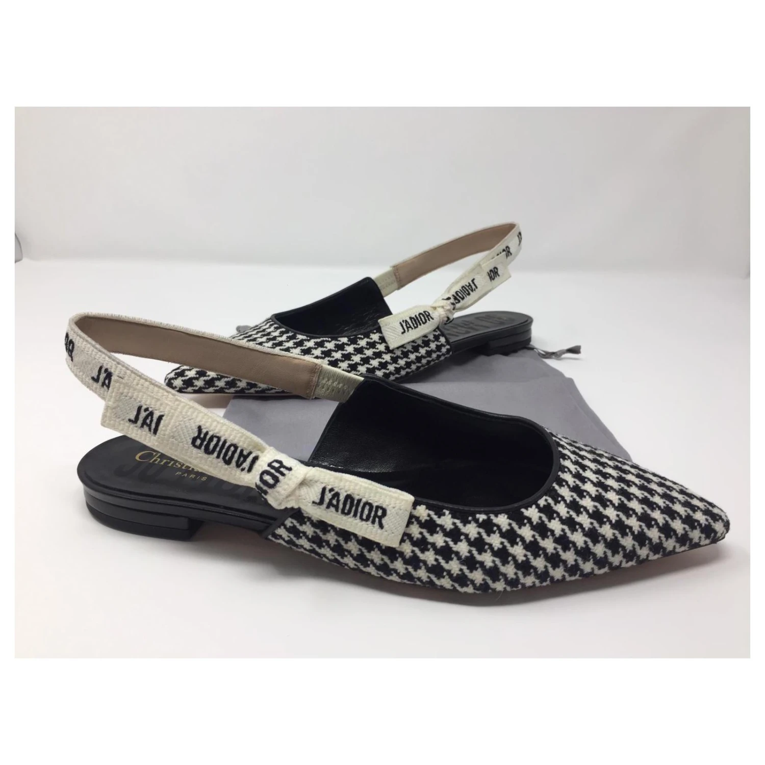 Ballerine DIOR J'ADIOR En Laine Pied De Poule, Ruban Brodé Noir Blanc 2 Ballerine DIOR J'ADIOR En Laine Pied De Poule, Ruban Brodé Noir Blanc – Image 2