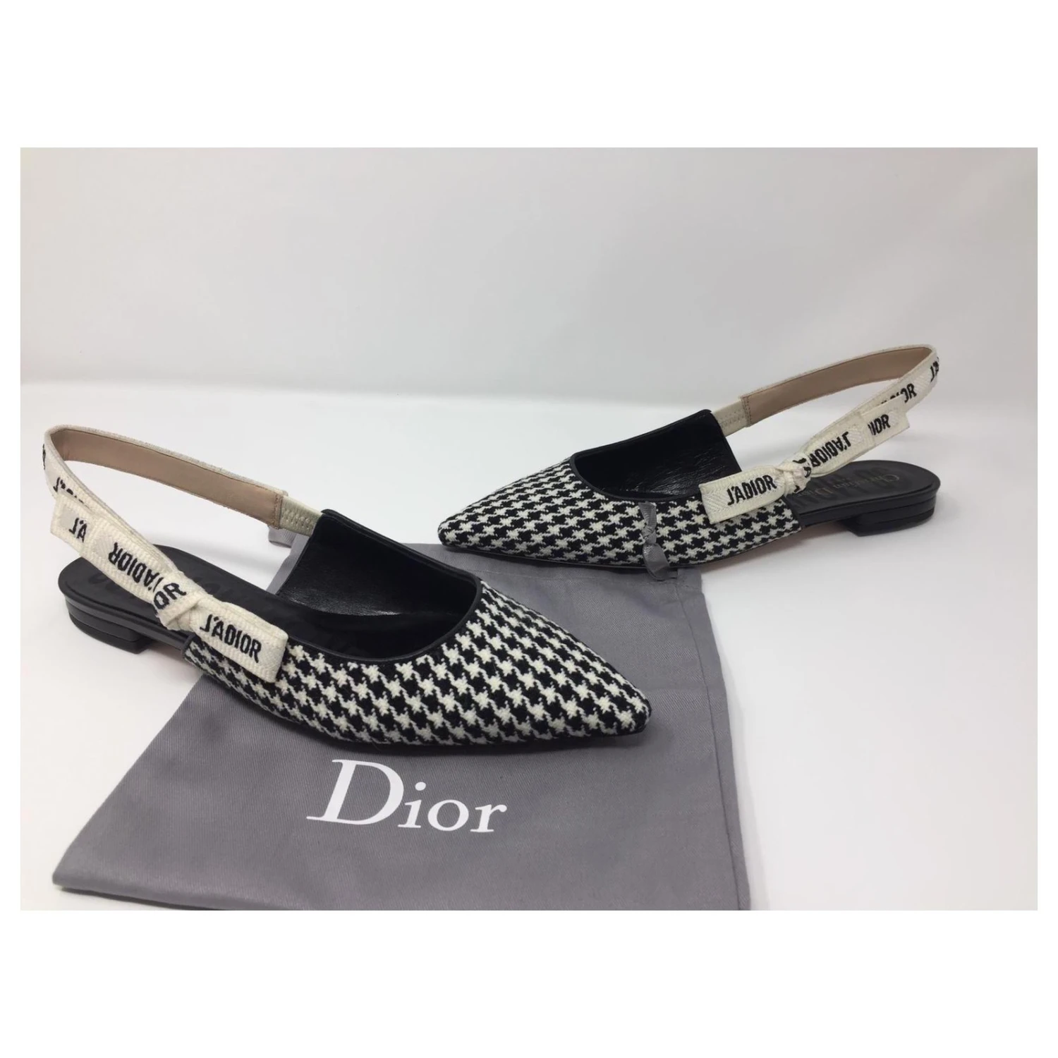 Ballerine DIOR J'ADIOR En Laine Pied De Poule, Ruban Brodé Noir Blanc 4 Ballerine DIOR J'ADIOR En Laine Pied De Poule, Ruban Brodé Noir Blanc – Image 4