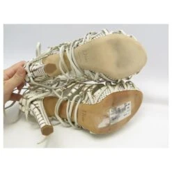 NEUF CHAUSSURES CHRISTIAN DIOR SANDALES TALONS SAFARI 40 CUIR CROCO SHOES Écru -Outlet Élégance DIOR 311289 3