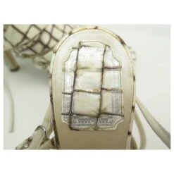 NEUF CHAUSSURES CHRISTIAN DIOR SANDALES TALONS SAFARI 40 CUIR CROCO SHOES Écru -Outlet Élégance DIOR 311289 6
