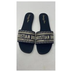 Dior SLIPPERS DWAY Sandale Coton Brodé Bleu Profond Noir -Outlet Élégance DIOR 534739 6