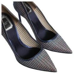 Christian Dior Escarpins à Bout Pointu En Maille Et Cuir Bleus -Outlet Élégance DIOR 632013 3