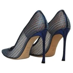 Christian Dior Escarpins à Bout Pointu En Maille Et Cuir Bleus -Outlet Élégance DIOR 632013 4