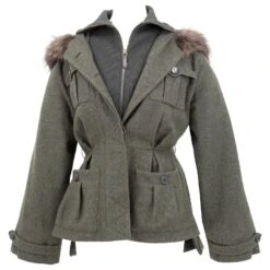 Veste Dior En Feutre De Laine Kaki Avec Empiècement Tricot & Col Fourrure Vert -Outlet Élégance DIOR 698454 4