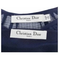 Top Dior En Mousseline De Soie Gaufrée Marine Avec Cordon De Serrage Et Rosaces En Perles De Verre Bleu -Outlet Élégance DIOR 717978 9