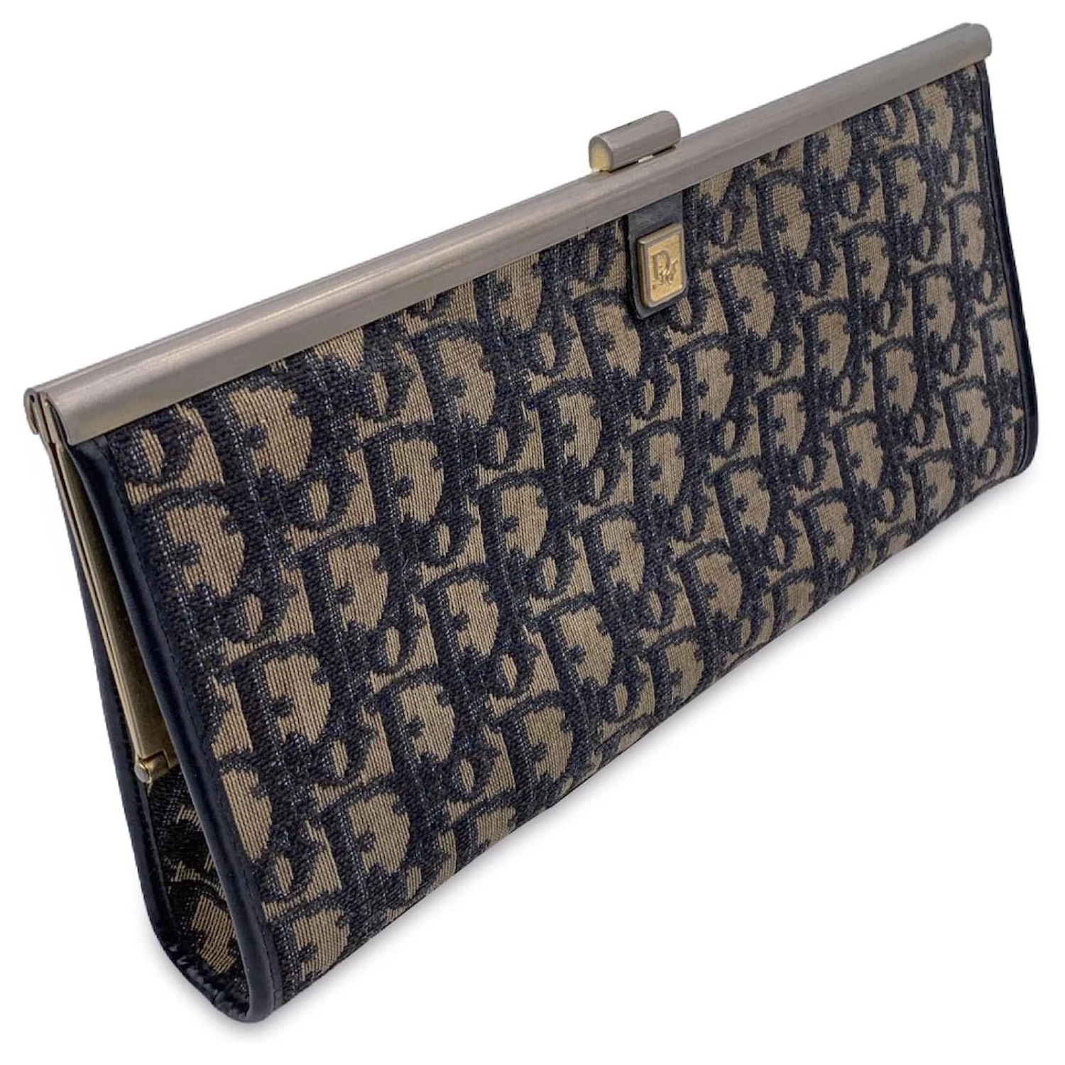 Christian Dior Sac à Main Vintage Blue Logo Tapestry Canvas Clutch Bag Bleu 3 Christian Dior Sac à Main Vintage Blue Logo Tapestry Canvas Clutch Bag Bleu – Image 3