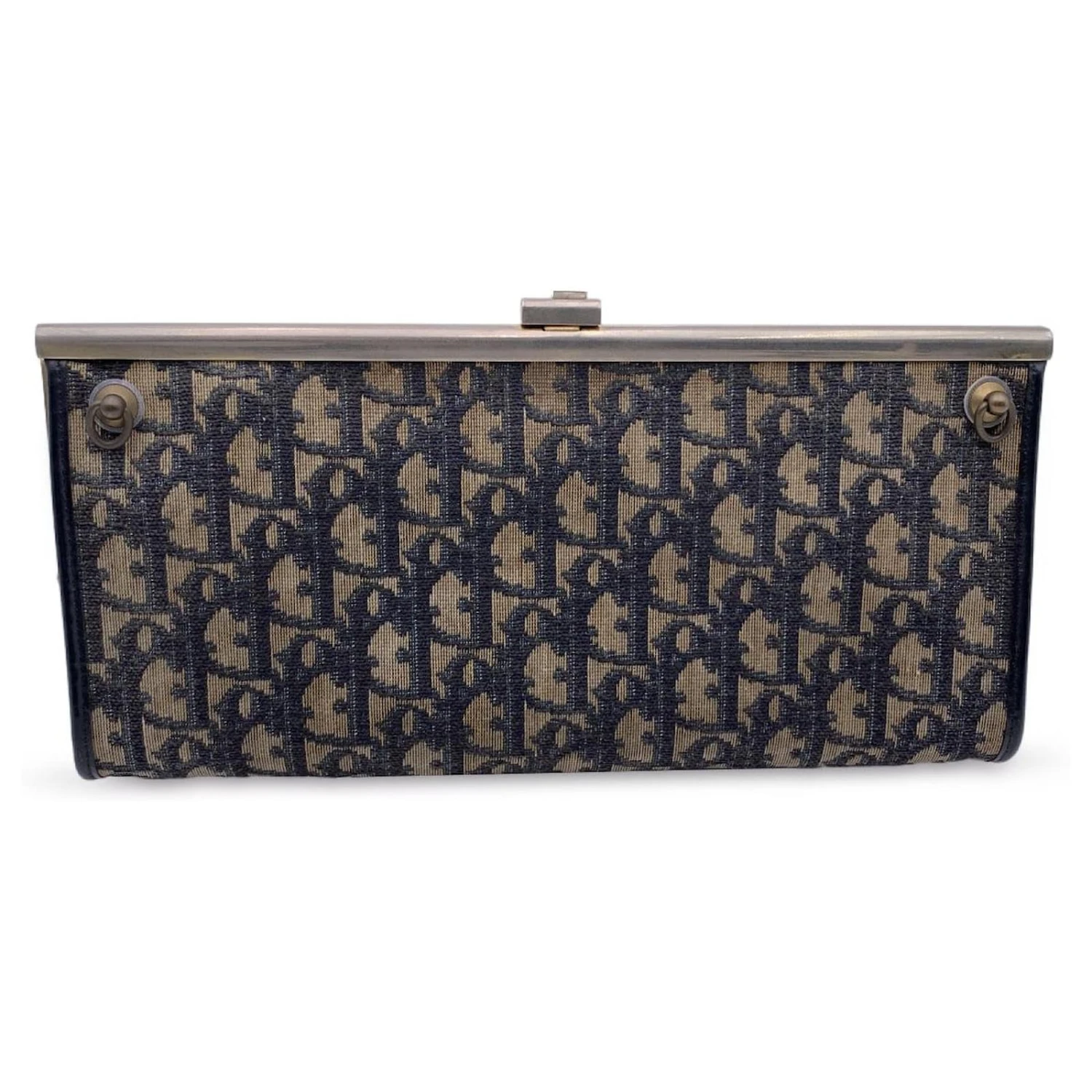 Christian Dior Sac à Main Vintage Blue Logo Tapestry Canvas Clutch Bag Bleu 4 Christian Dior Sac à Main Vintage Blue Logo Tapestry Canvas Clutch Bag Bleu – Image 4