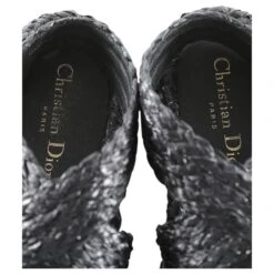 Sandales Tongs à Bride De Cheville En Raphia Tissé Noir Christian Dior -Outlet Élégance DIOR 840654 6
