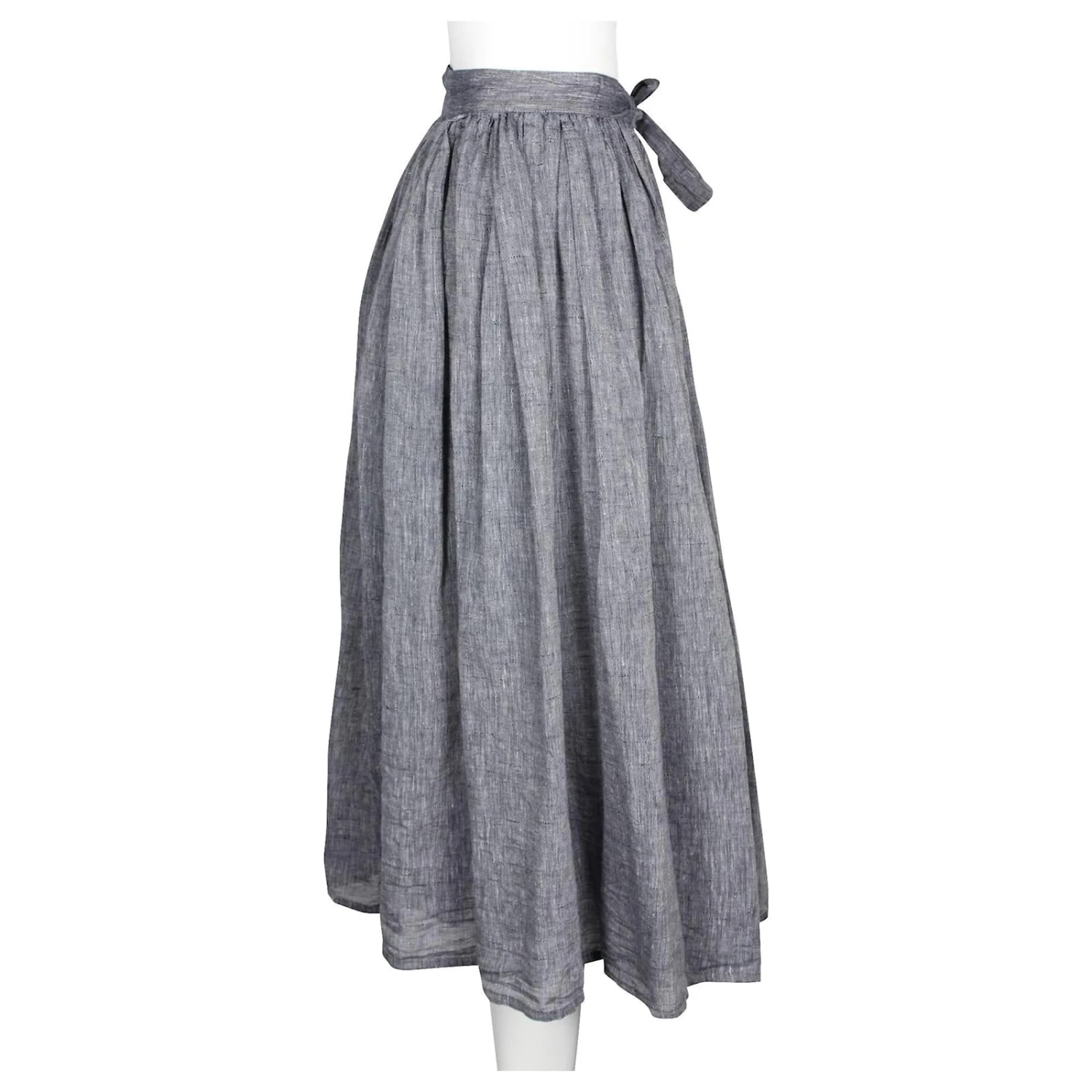 Dior Jupe Mi-longue Portefeuille Grise En Lin Mélangé 4 Dior Jupe Mi-longue Portefeuille Grise En Lin Mélangé – Image 4