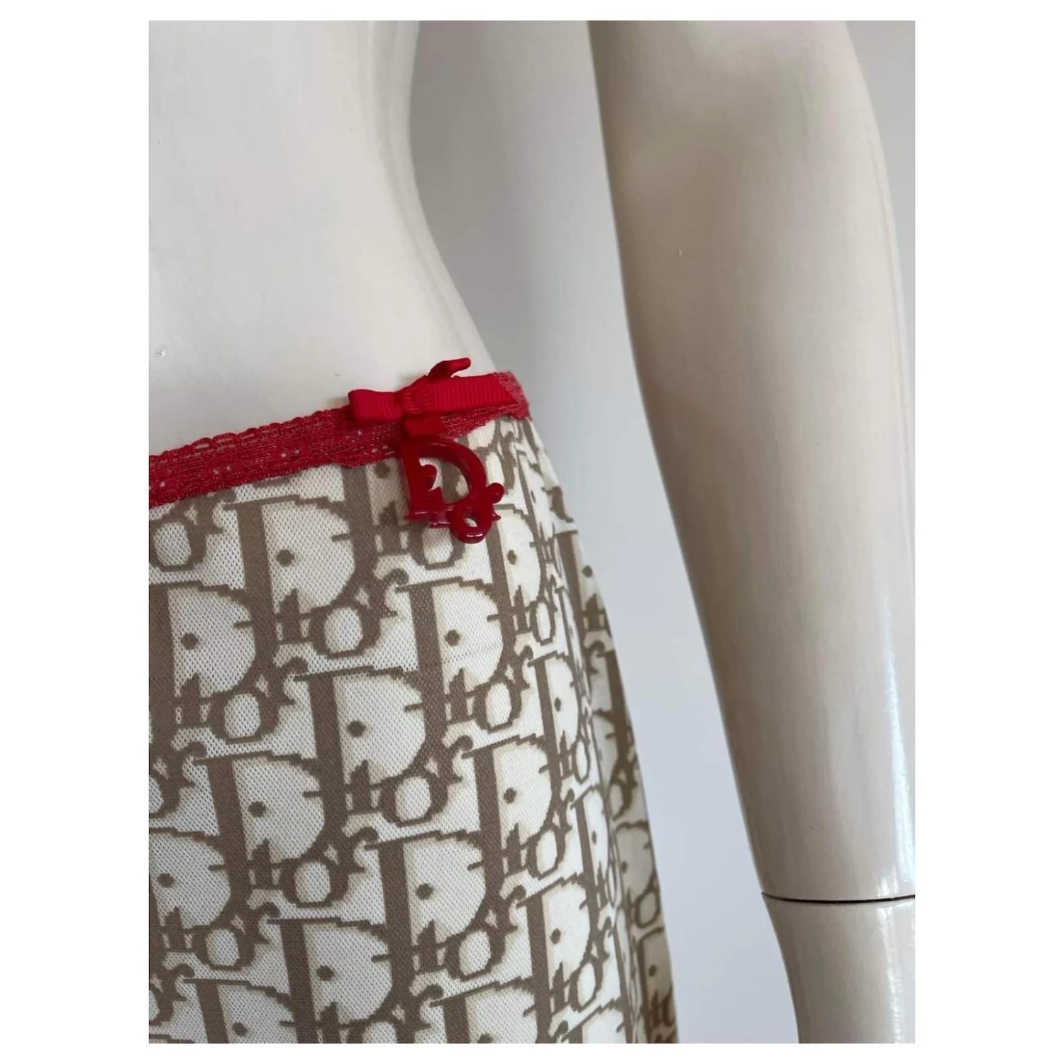 Jupe Christian Dior Monogramme Beige Style Paréo Blanc Rouge 4 Jupe Christian Dior Monogramme Beige Style Paréo Blanc Rouge – Image 4