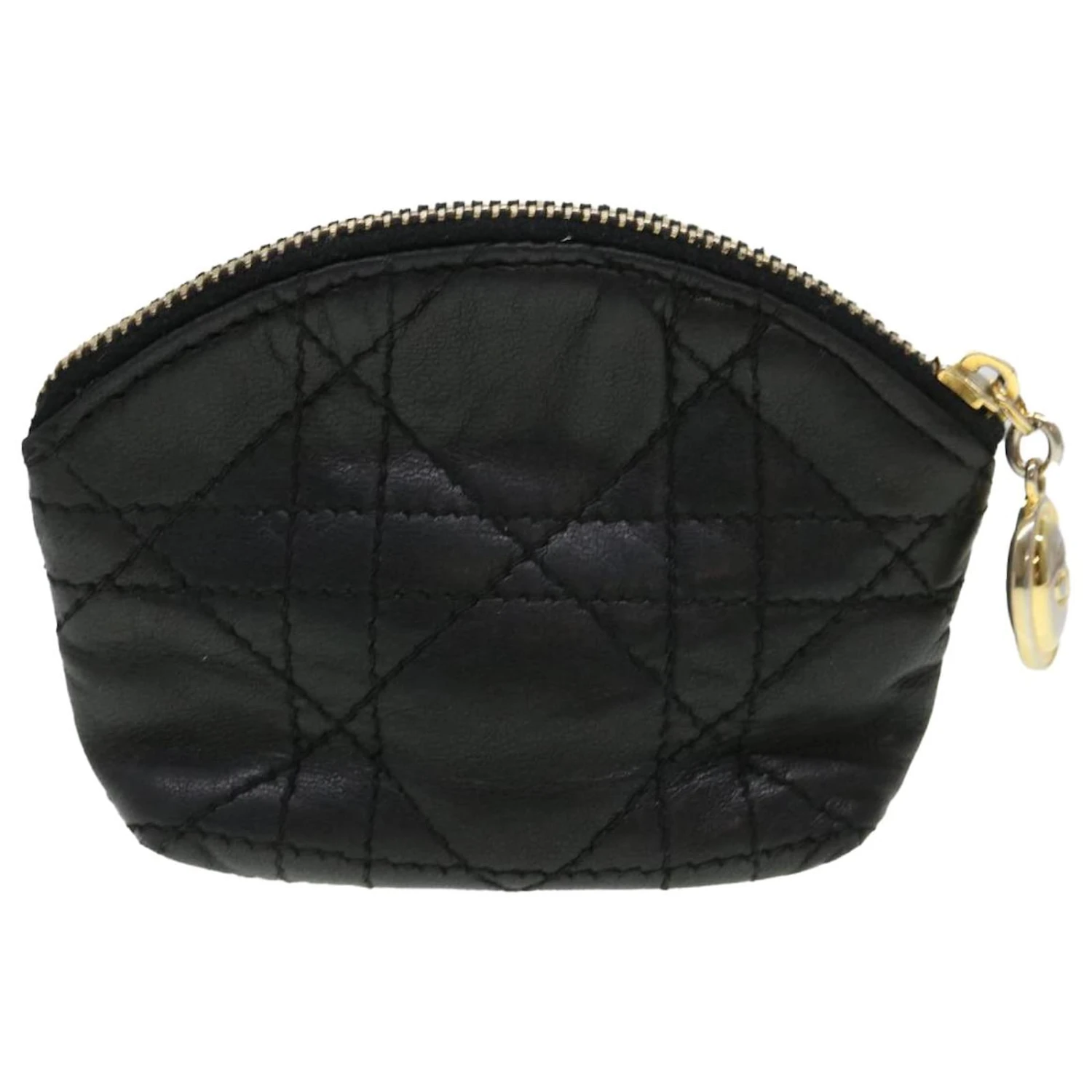 Christian Dior Lady Dior Porte-Monnaie Agneau Noir Auth Bs4707 2 Christian Dior Lady Dior Porte-Monnaie Agneau Noir Auth Bs4707 – Image 2