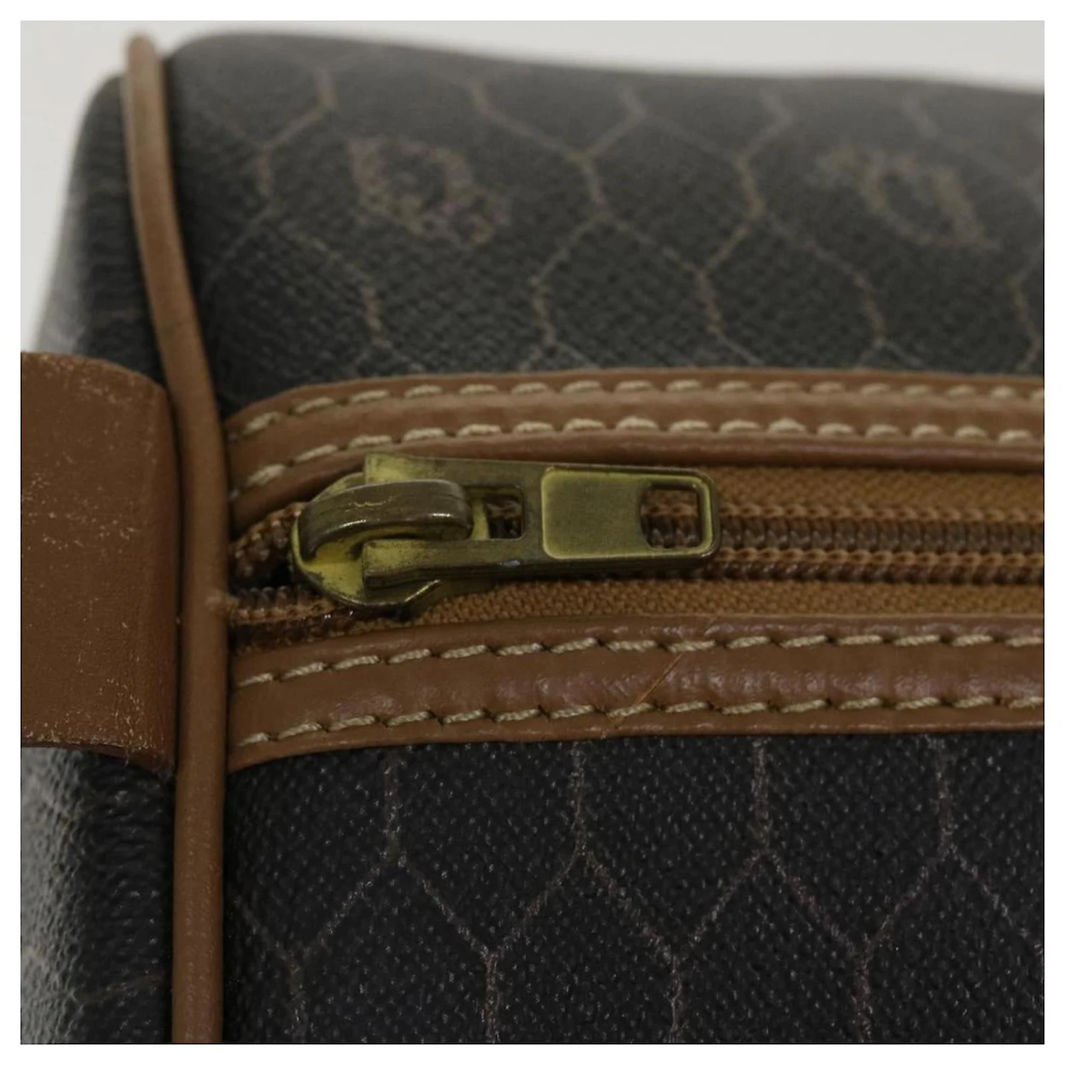 Christian Dior Honeycomb Canvas Sac Boston Cuir PVC Noir Marron Authentique 39170 10 Christian Dior Honeycomb Canvas Sac Boston Cuir PVC Noir Marron Authentique 39170 – Image 10