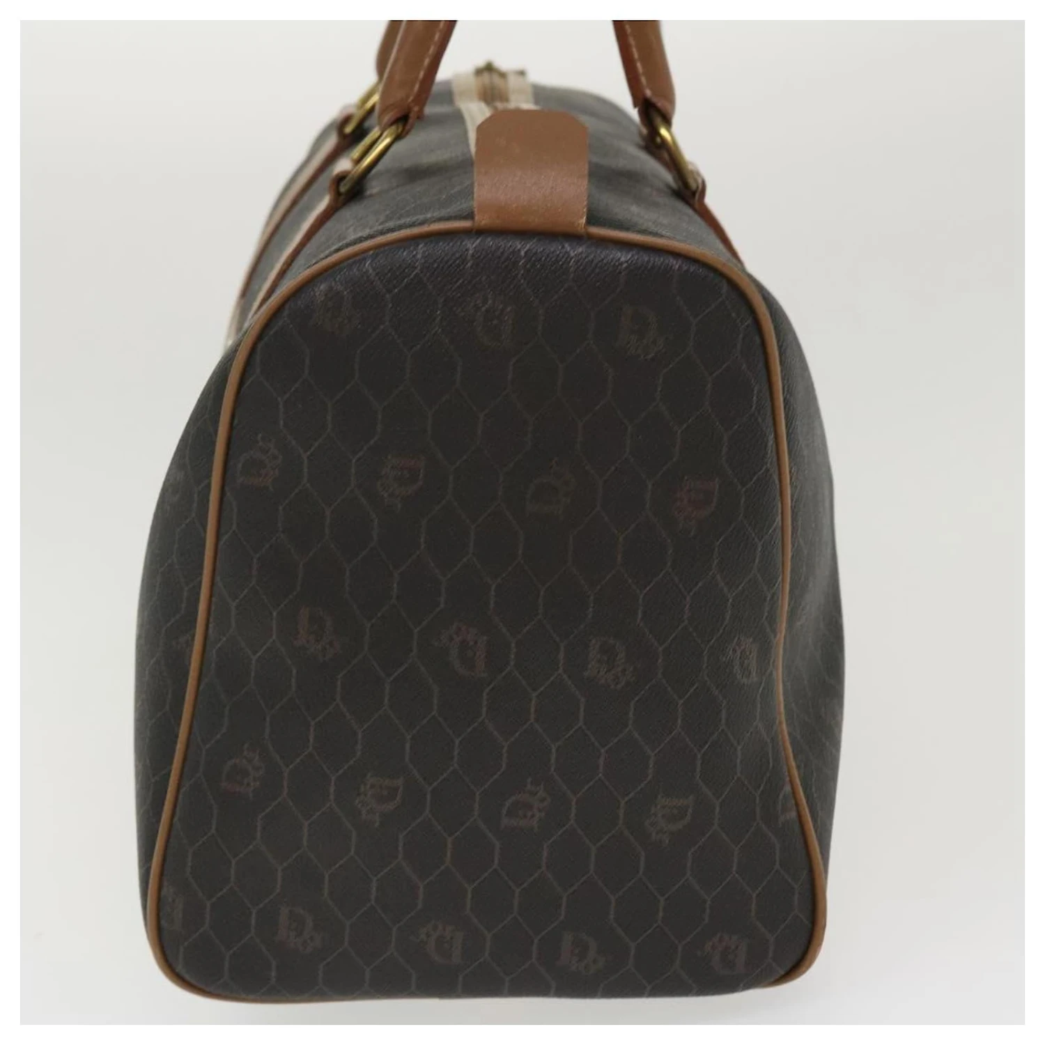 Christian Dior Honeycomb Canvas Sac Boston Cuir PVC Noir Marron Authentique 39170 4 Christian Dior Honeycomb Canvas Sac Boston Cuir PVC Noir Marron Authentique 39170 – Image 4