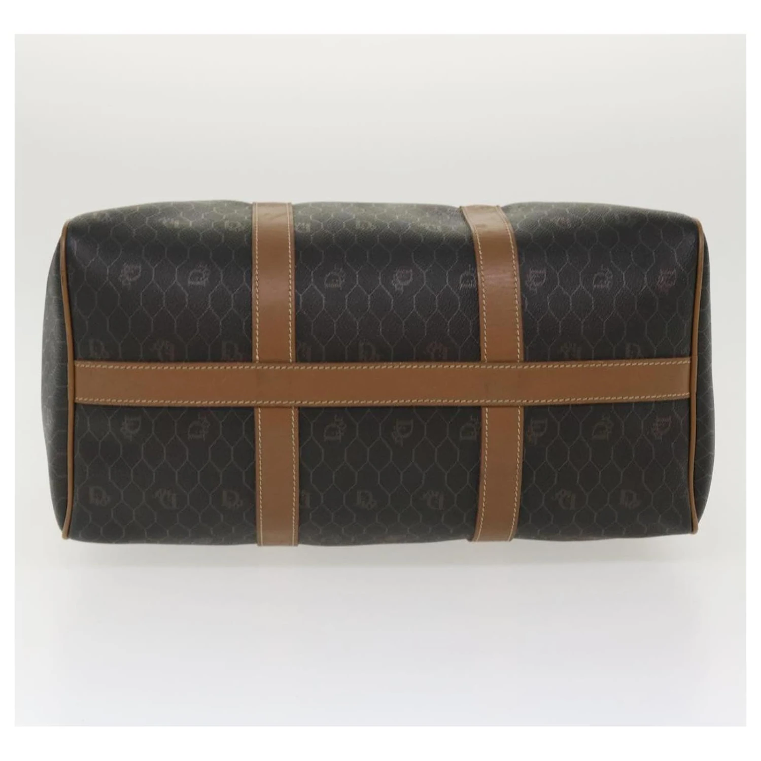 Christian Dior Honeycomb Canvas Sac Boston Cuir PVC Noir Marron Authentique 39170 5 Christian Dior Honeycomb Canvas Sac Boston Cuir PVC Noir Marron Authentique 39170 – Image 5