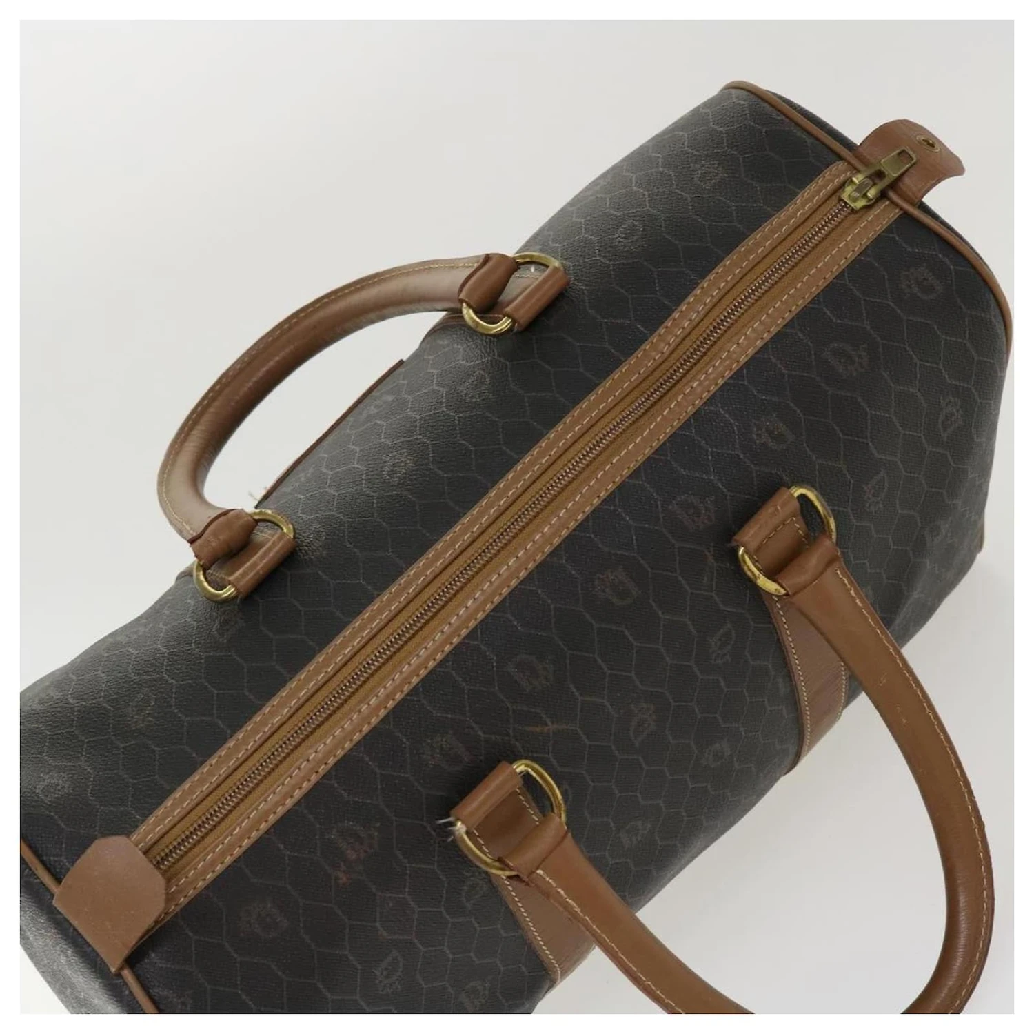 Christian Dior Honeycomb Canvas Sac Boston Cuir PVC Noir Marron Authentique 39170 6 Christian Dior Honeycomb Canvas Sac Boston Cuir PVC Noir Marron Authentique 39170 – Image 6