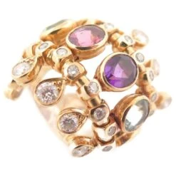 BAGUE DIOR JOAILLERIE QUATRE EPICES OR 18K DIAMANTS 8 PIERRES 4.9 CT RING Doré