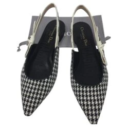 Ballerine DIOR J'ADIOR En Laine Pied De Poule, Ruban Brodé Noir Blanc