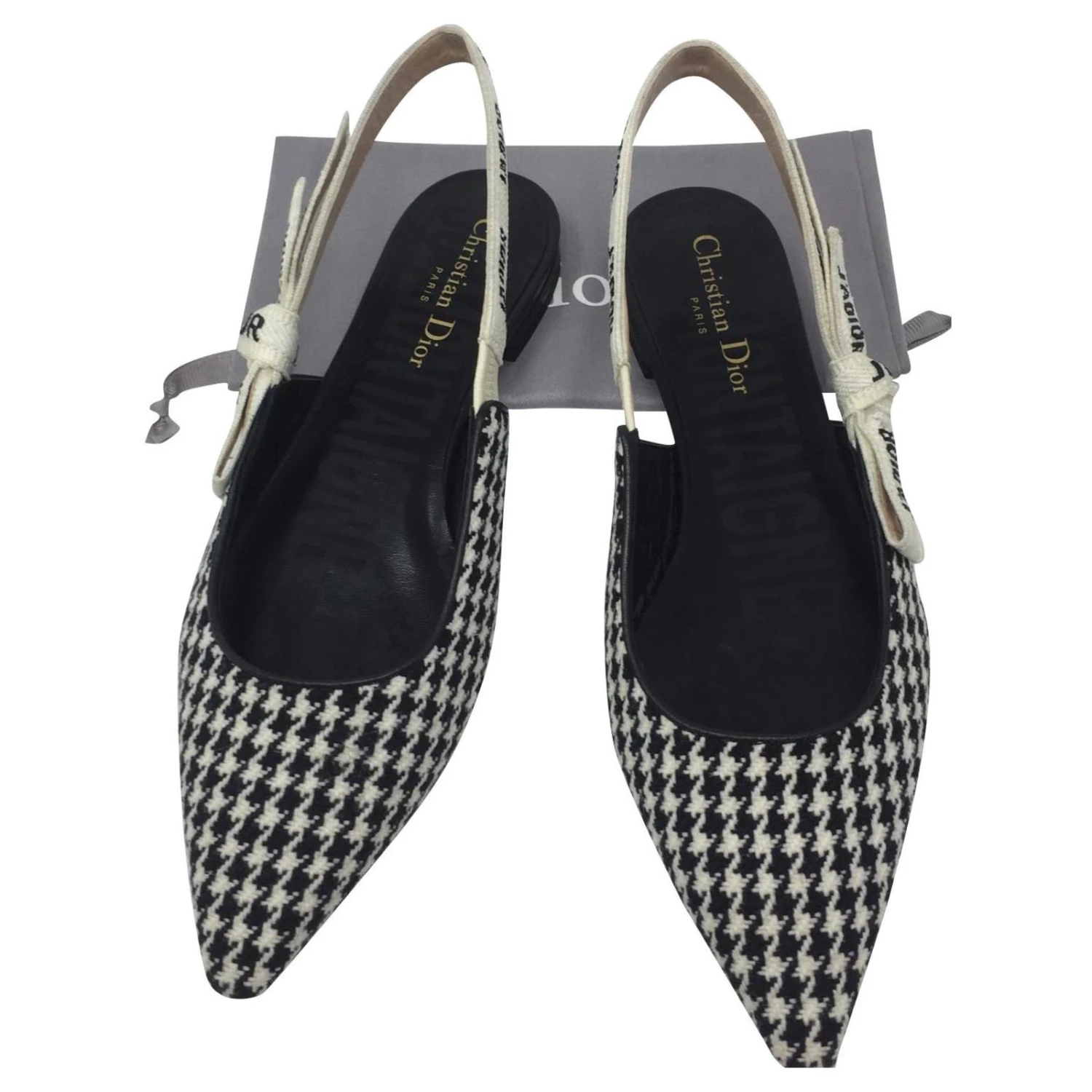 Ballerine DIOR J'ADIOR En Laine Pied De Poule, Ruban Brodé Noir Blanc 1 Ballerine DIOR J'ADIOR En Laine Pied De Poule, Ruban Brodé Noir Blanc