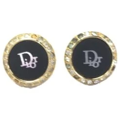 *Boucles D'oreilles Christian Dior Noir Bijouterie Dorée