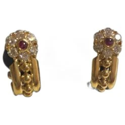Boucles D'oreilles En Or Et Diamants Christian Dior Jaune
