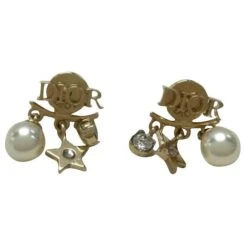 *Boucles D'oreilles étoile Et Perle Christian Dior Blanc Bijouterie Dorée