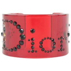Dior Bracelet Manchette à Logo En Cristal Noir Translucide Rouge