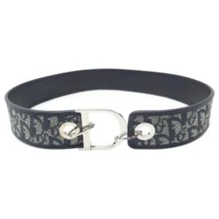 CEINTURE CHRISTIAN DIOR 85 CM EN CUIR & TOILE OBLIQUE BLEU MARINE NAVY BELT