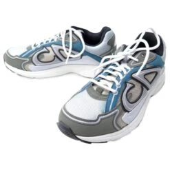 CHAUSSURES BASKETS DIOR B30 42 3SN279Z EN TISSU GRIS ET BLEU SNEAKERS SHOES
