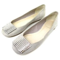CHAUSSURES DIOR BALLERINES VVV73912 37 DAIM GRIS PLAQUE STRASS BOITE SHOES