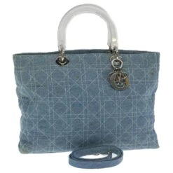 Christian Dior Canage Sac à Main Lady Dior 2Way Canvas Rose Auth 35136