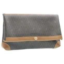 Christian Dior Honeycomb Canvas Pochette PVC Cuir Noir Auth Ar5164