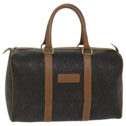 Christian Dior Honeycomb Canvas Sac Boston Cuir PVC Noir Marron Authentique 39170