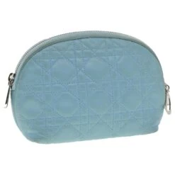 Christian Dior Pochette Lady Dior Canage Agneau Bleu Auth Am3267