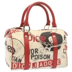 Christian Dior Pop Line Sac à Main Toile Blanc Rouge Auth Ar4800
