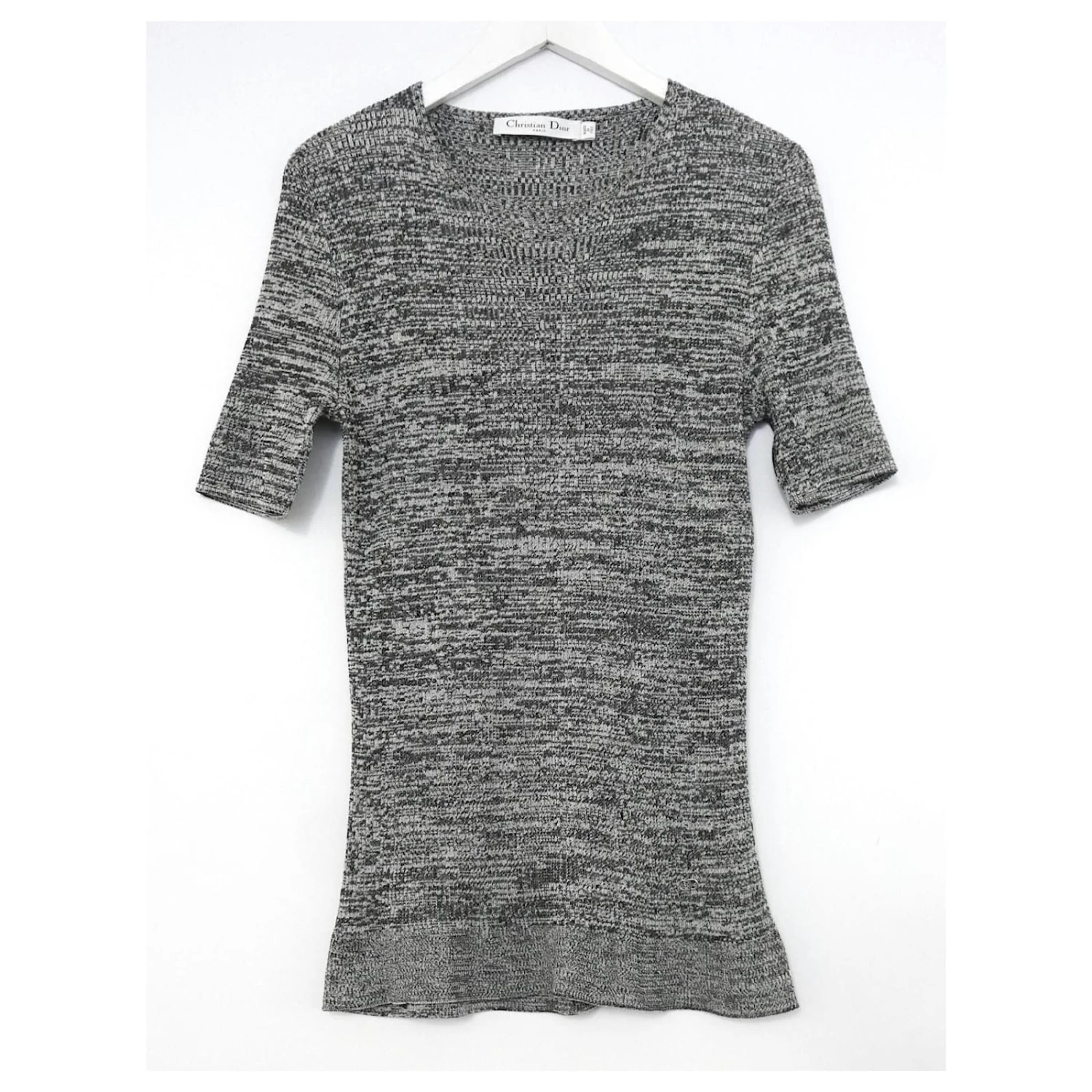 Christian Dior SS15 Haut à Ourlet Basque En Tricot De Soie/coton Gris Anthracite 1 Christian Dior SS15 Haut à Ourlet Basque En Tricot De Soie/coton Gris Anthracite