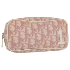 Christian Dior Trotter Pochette En Toile Rose Auth Ar8679