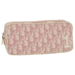 Christian Dior Trotter Pochette En Toile Rose Auth Ar8680
