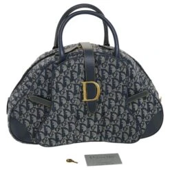 Christian Dior Trotter Sac à Main En Toile Doublée Saddle Navy MA-0091 Auth Yk6454 Bleu Marine