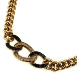 Dior Collier Chaîne Strass Doré