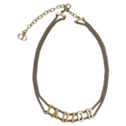 COLLIER CHRISTIAN DIOR RAS DE COU J'ADIOR METAL DORE VIEILLI GOLD NECKLACE Doré
