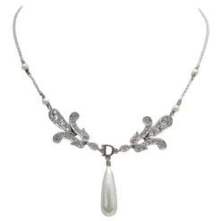 COLLIER CHRISTIAN DIOR STRASS PAMPILLES STRASS & PERLE 42-46 METAL NECKLACE Argenté