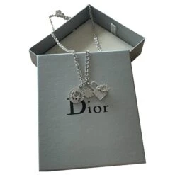 Christian Dior Collier Dior Pendentif Strass Bijouterie Argentée