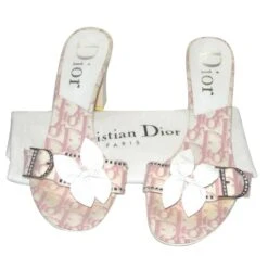 Dior Mules En Toile Monogram Rose Blanc Cassé