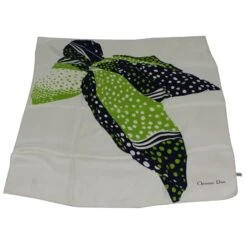 Christian Dior Foulard Graphisme Oiseau Bleu Beige Vert