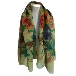 Grand Foulard Soie Vert Imprimé Fleurs "Christian Dior" Multicolore