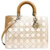 Grand Sac Lady Dior Cannage En Cuir Zippé Beige