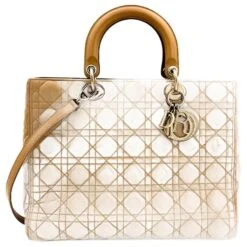 Grand Sac Lady Dior Cannage En Cuir Zippé Beige