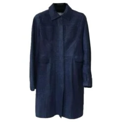 Christian Dior Trench-coat En Cuir Python Bleu Marine Sz.38
