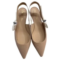 BALLERINE DIOR J'ADIOR EN TOILE TECHNIQUE BEIGE NU